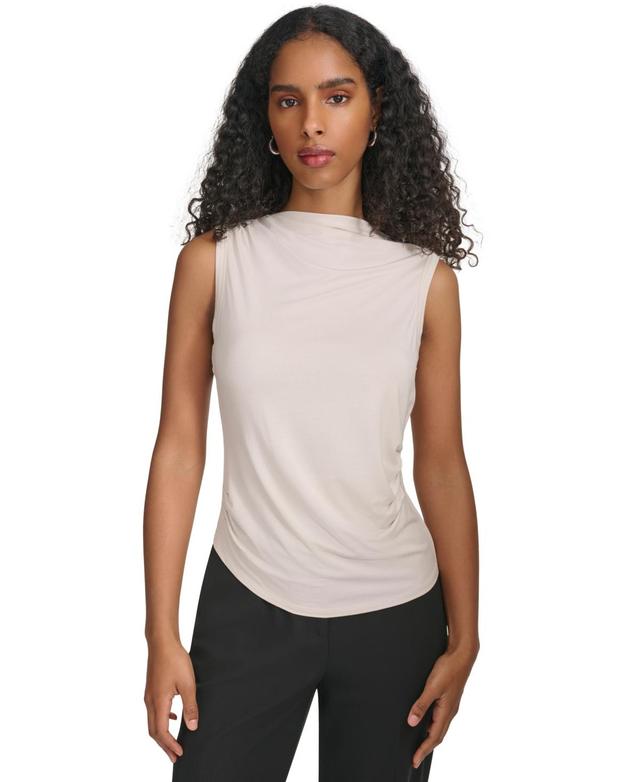 Calvin Klein Womens High-Neck Ruched-Side Sleeveless Top Product Image