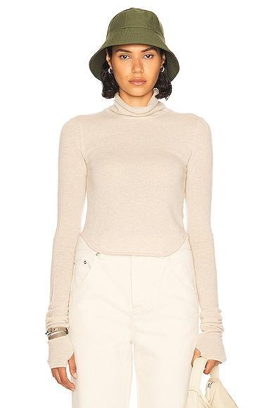 Helsa Alva Cashmere Turtleneck in Heather Oatmeal - Tan. Size XL (also in L, M, S, XS, XXS). Product Image