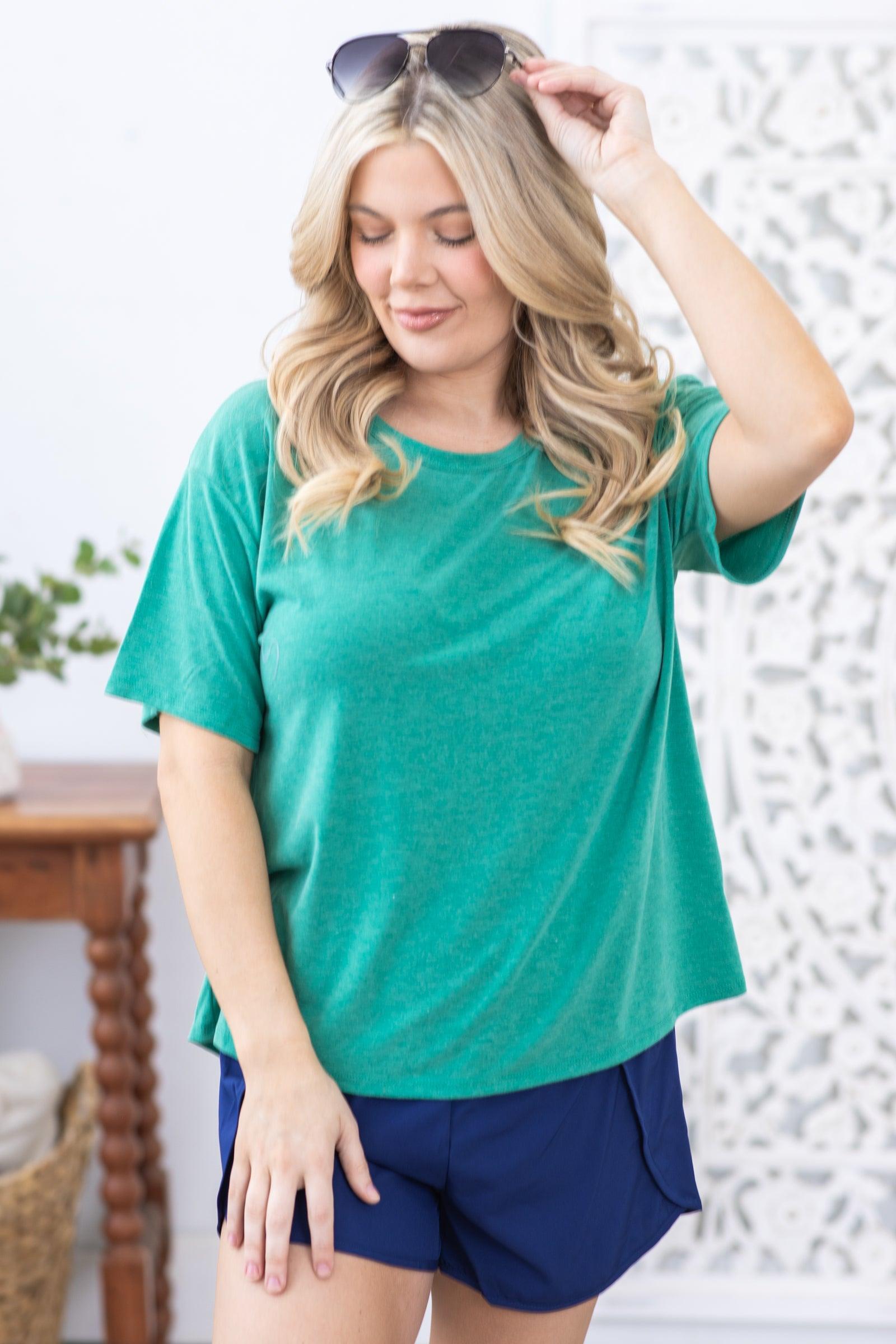 Green Crewneck Short Sleeve Knit Top Product Image