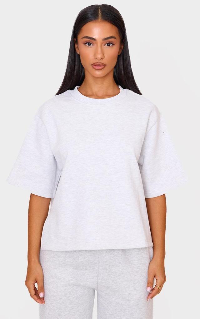 Petite Oatmeal Premium Fleeceback Oversized Short Sleeve Sweatshirt Product Image