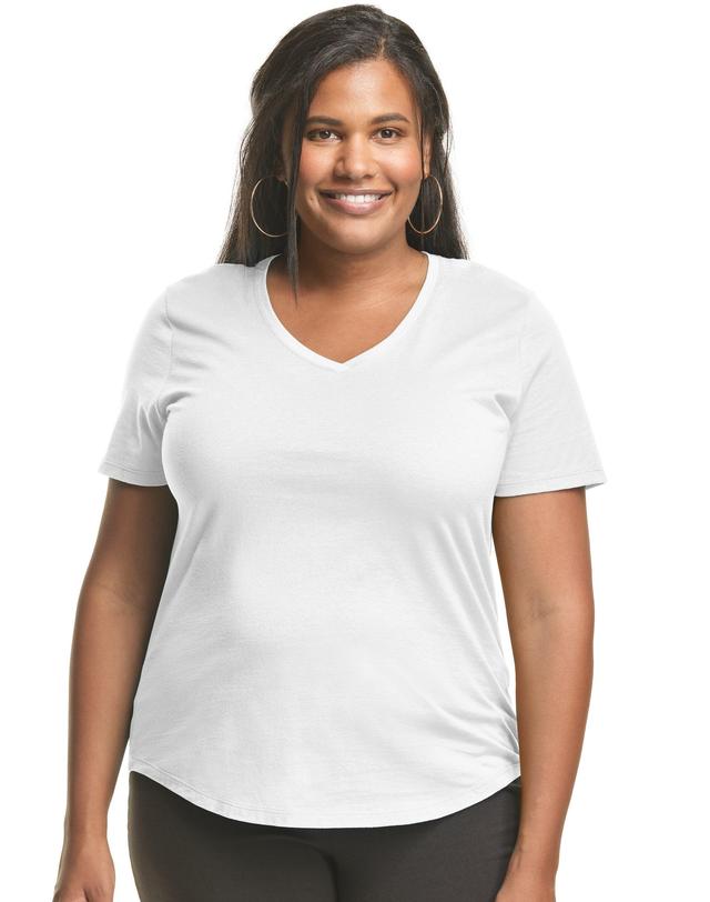 Hanes Just My Size Cotton Jersey Short Sleeve V-Neck T-Shirt (Plus ) Paleo Pink 3X Womens Product Image