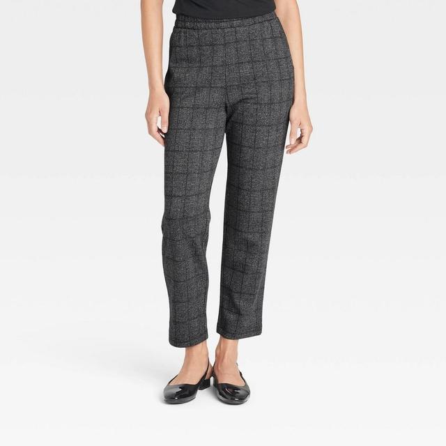 Womens High-Rise Tapered Ankle Knit Pull-On Pants - A New Day Charcoal Plaid M Product Image