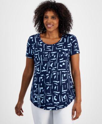 Women's Printed Short Sleeve Scoop-Neck Top, Created for Macy's Product Image