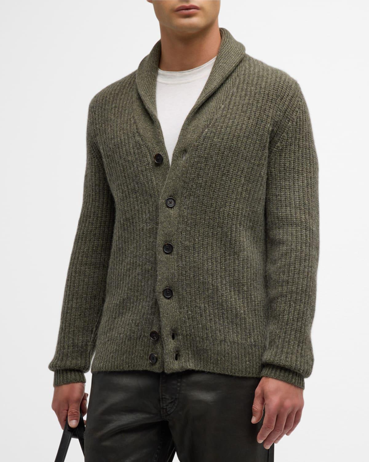 Men's Ribbed Cashmere Shawl-Collar Cardigan Sweater Product Image