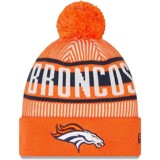 Mens New Era Orange Denver Broncos Striped Cuffed Knit Hat with Pom Product Image