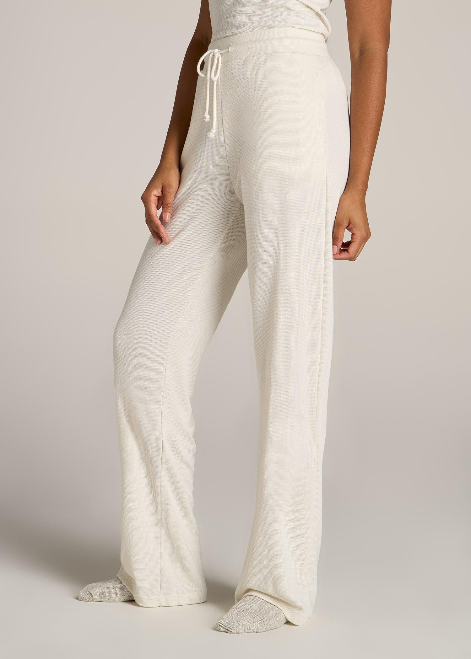 Open-Bottom Waffle Lounge Pants for Tall Women in White Alyssum Female Product Image