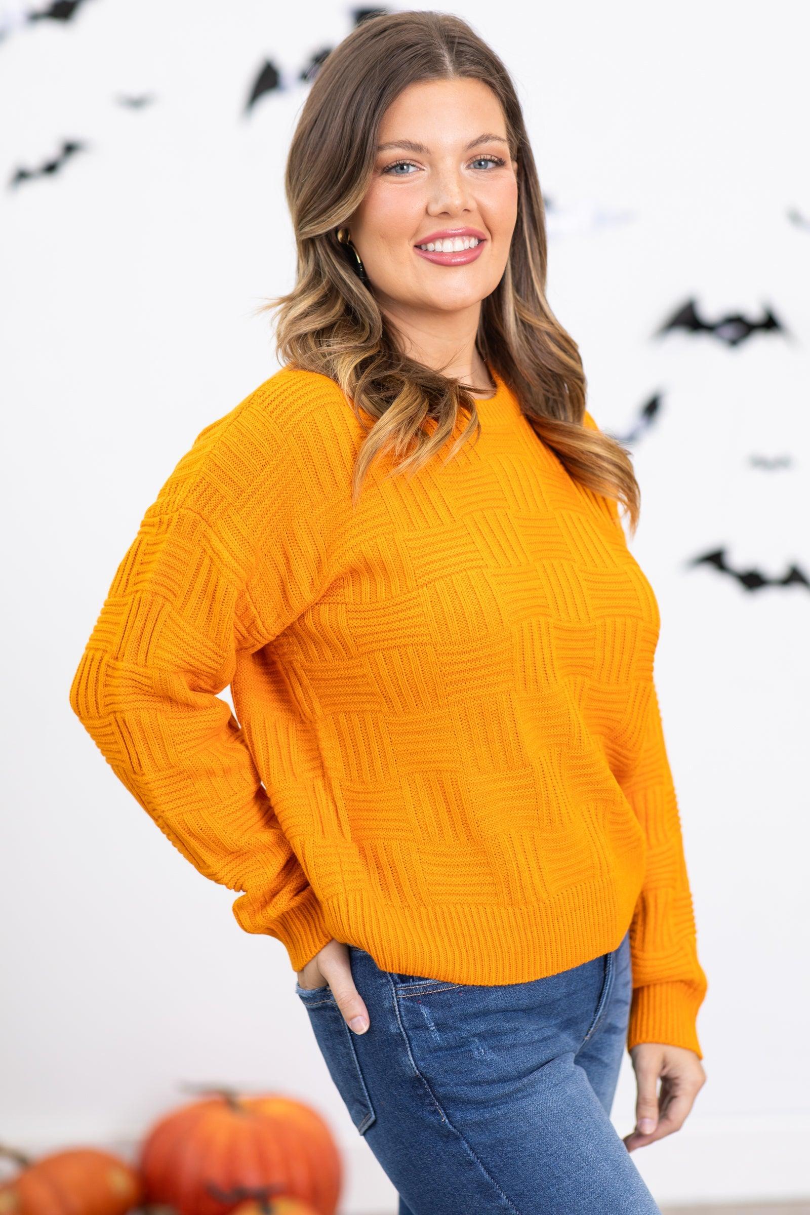 Orange Checkerboard Textured Sweater Product Image