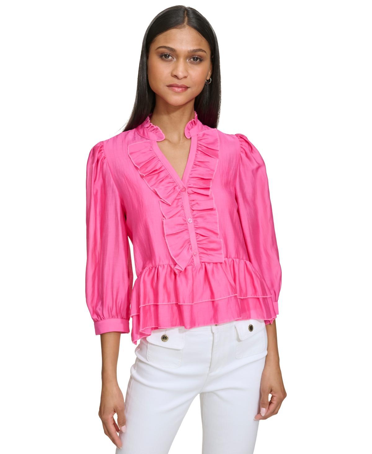 Karl Lagerfeld Paris Womens Ruffled 3/4-Sleeve Blouse Product Image