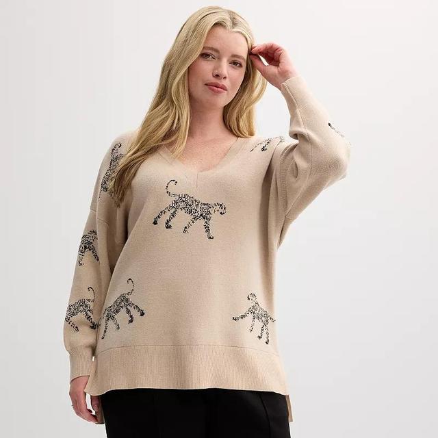 Plus Size Catherine Malandrino Long Sleeve Pullover Sweater, Womens Product Image