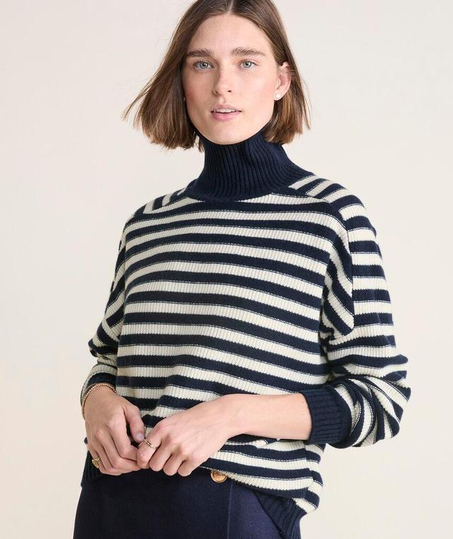 Cashmere Relaxed Texture Stripe Turtle Neck Sweater Product Image