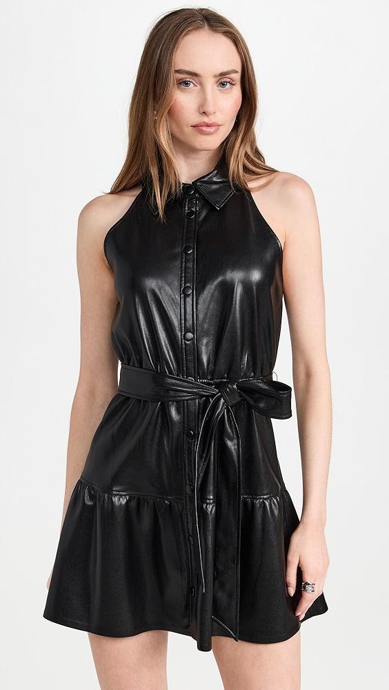 alice + olivia Miranda Vegan Leather Tiered Mini Dress | Shopbop Product Image