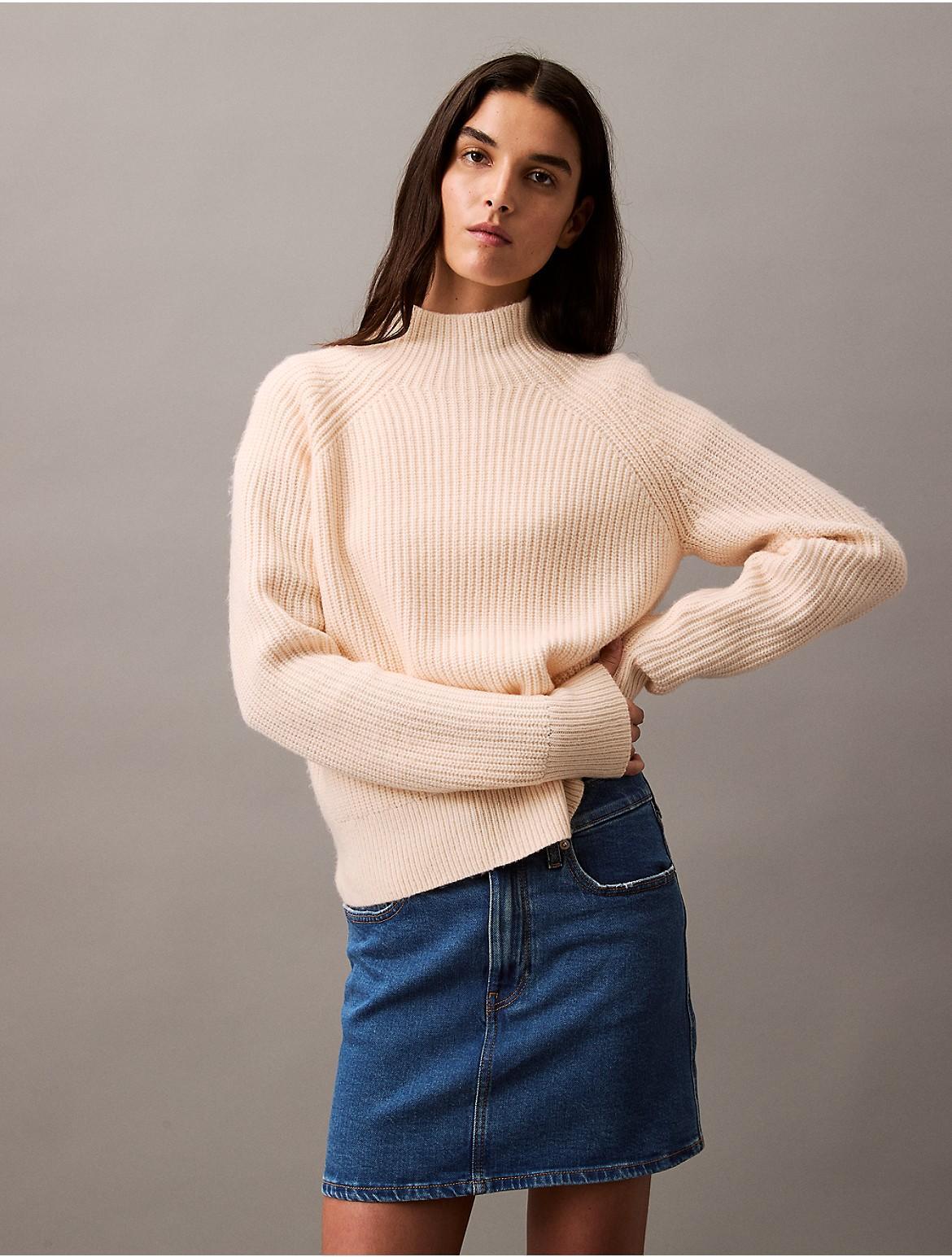 Calvin Klein Womens Ribbed Knit Mock Neck Sweater - Blue - L product image