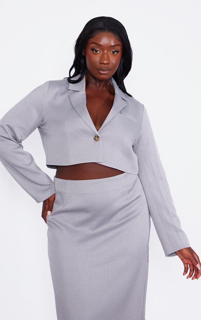  Plus Grey Linen Look Cropped Blazer Product Image