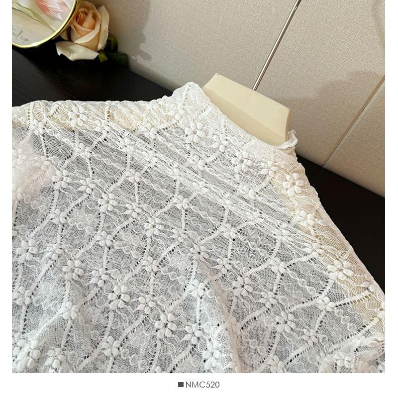 High-Neck Sheer Lace Top Product Image