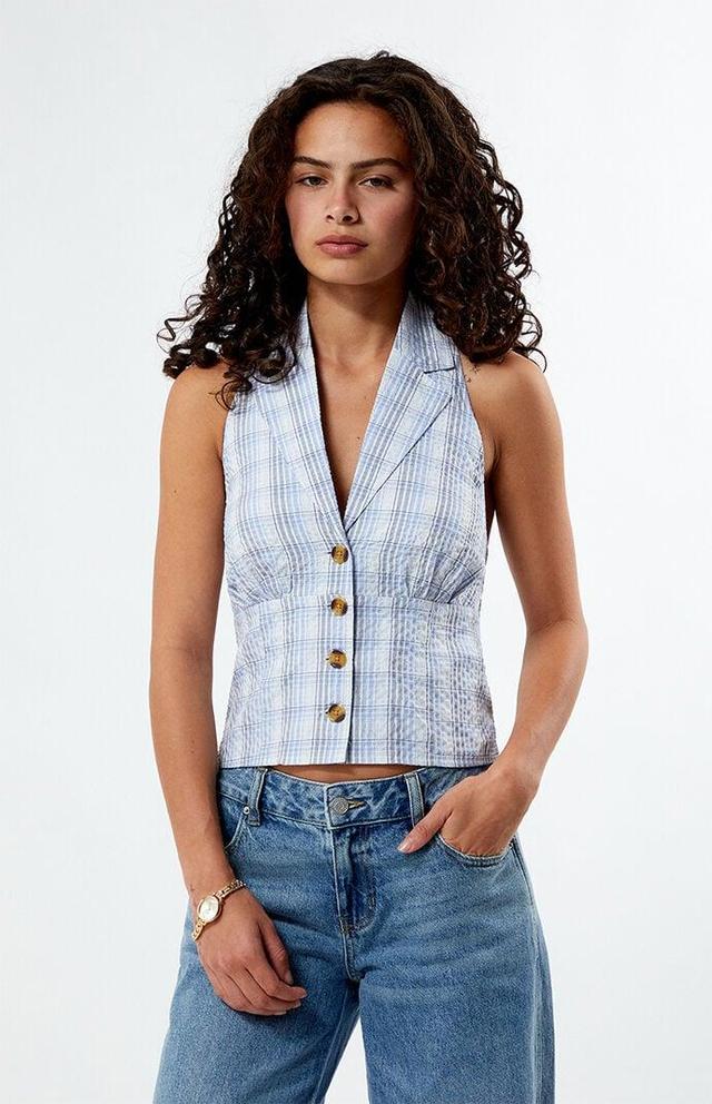 Women's Plaid Button Up Halter Top Product Image