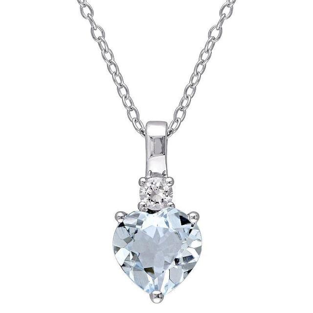 Stella Grace Sterling Silver Aquamarine & Lab-Created White Sapphire Heart Pendant Necklace, Womens Product Image