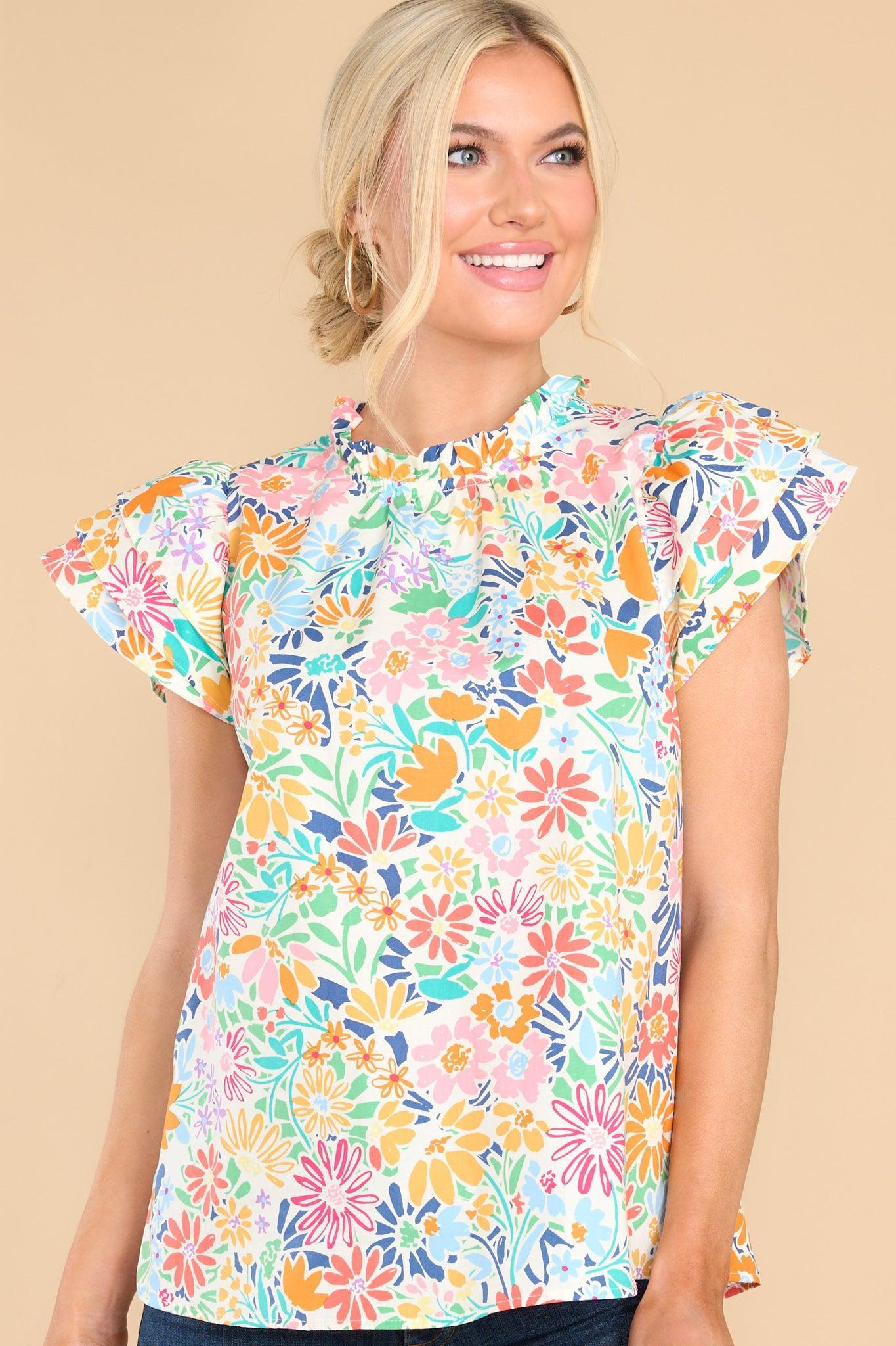 This Is My Day Ivory Multi Floral Print Top Product Image