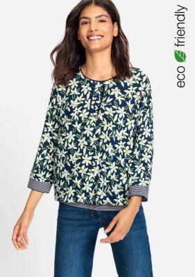 Olsen Womens 3/4 Sleeve Floral Print Tee Product Image