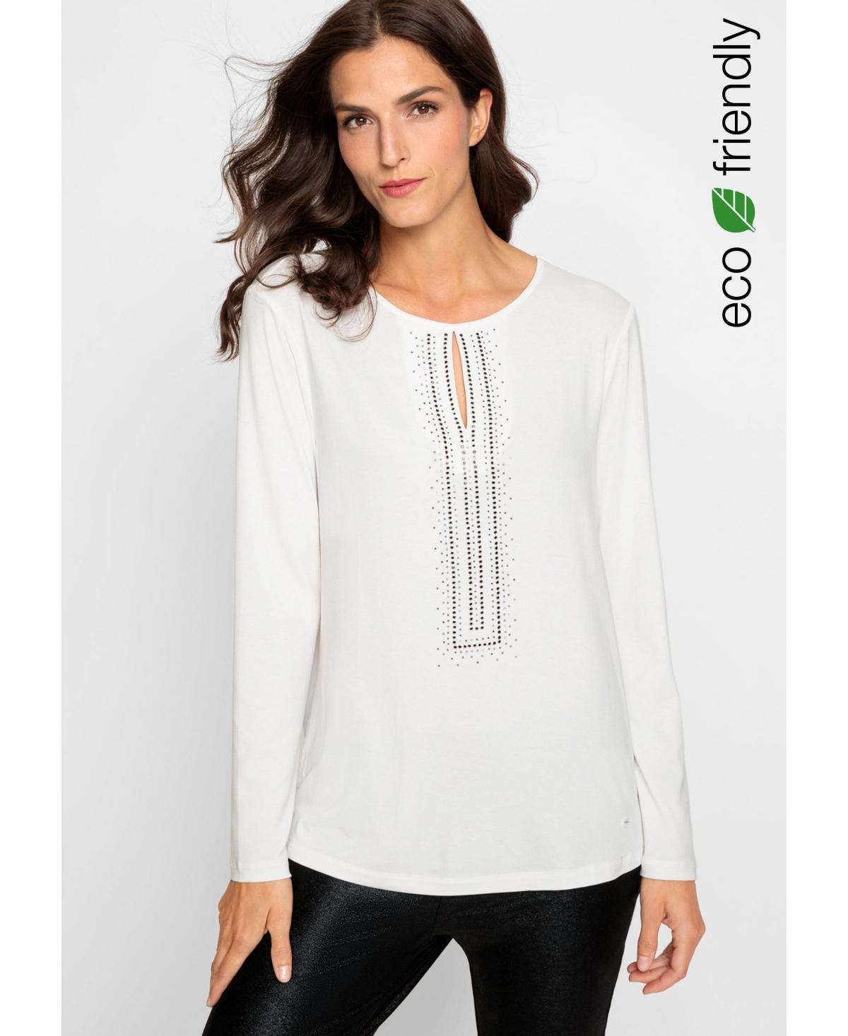 Olsen Womens Long Sleeve Keyhole Neckline Embellished T-Shirt Product Image