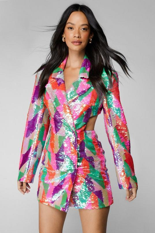 Multicolored Sequin Blazer Dress Product Image