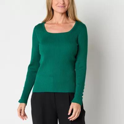 Liz Claiborne Womens Square Neck Long Sleeve Pullover Sweater Product Image