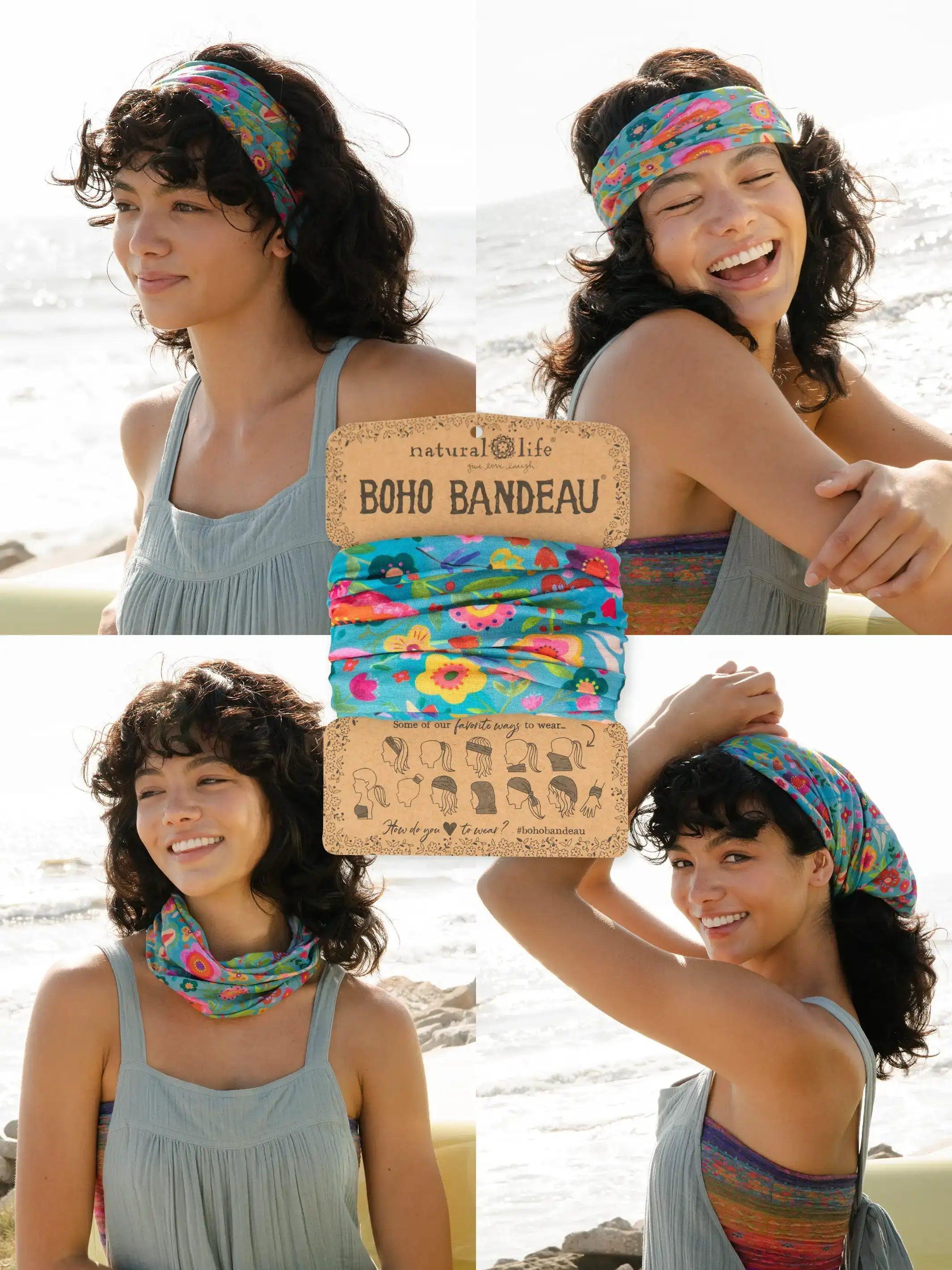 Full Boho Bandeau® Headband - Teal Folk Flower Product Image