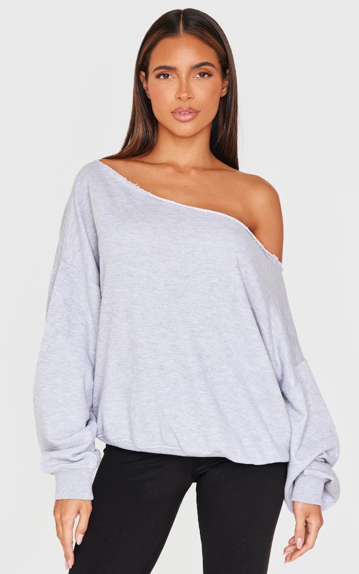 Grey Marl Oversized Off Shoulder Sweatshirt product image