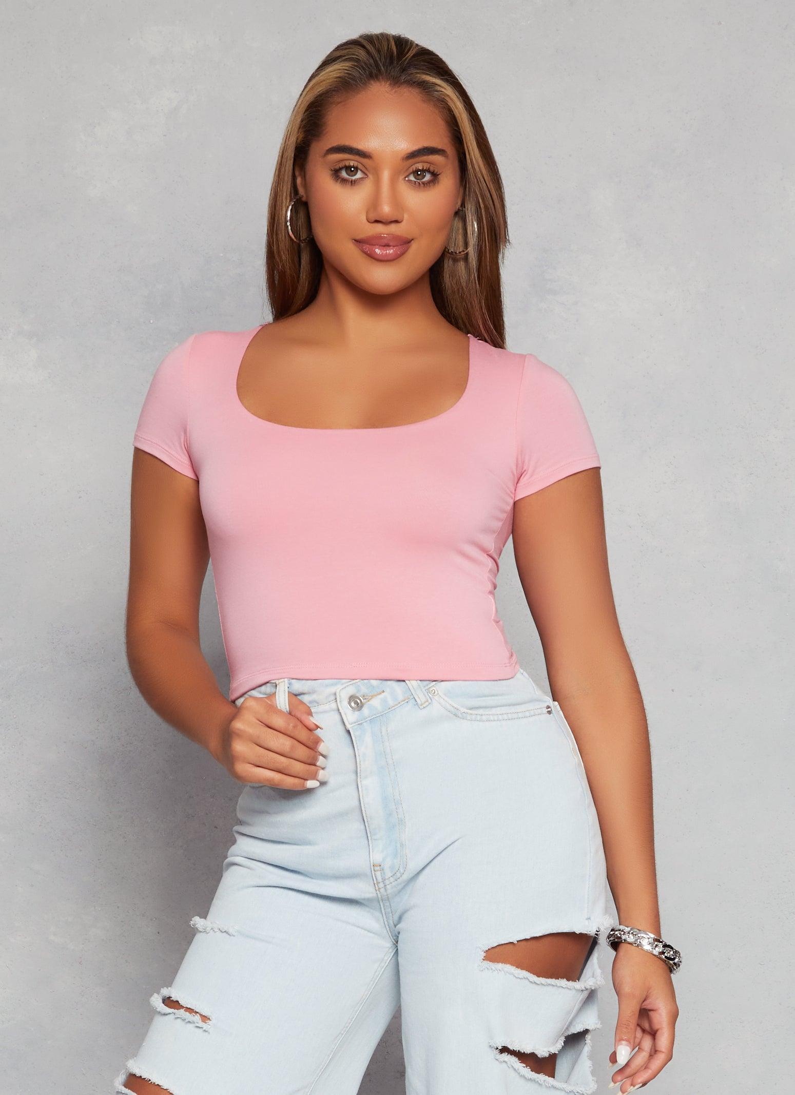 Womens Basic Scoop Neck Cropped Tee product image