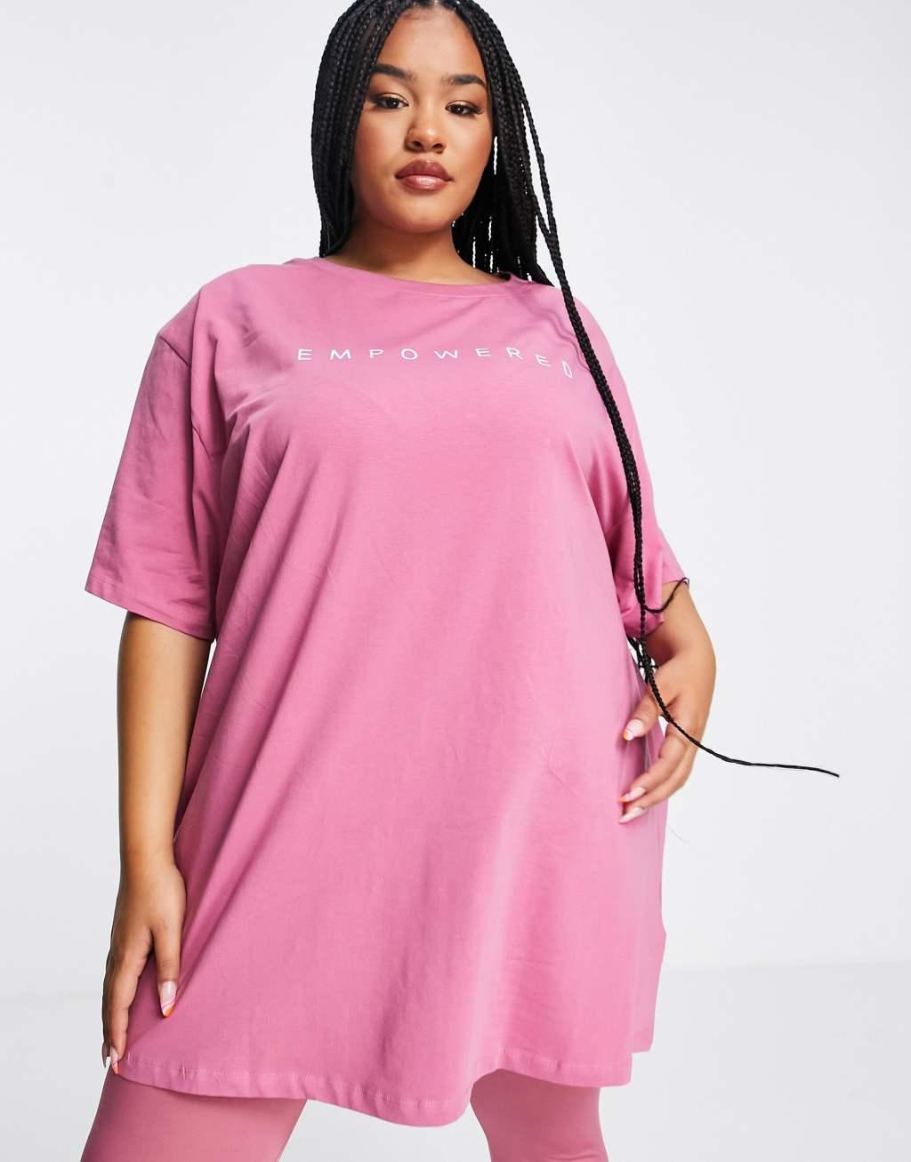 Hoxton Haus Plus oversized logo gym top in pink Product Image