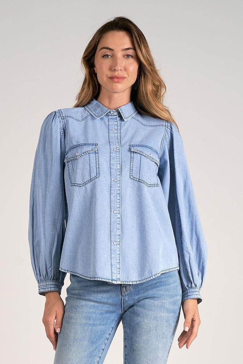 Puff Long Sleeve Button Down Denim Shirt product image