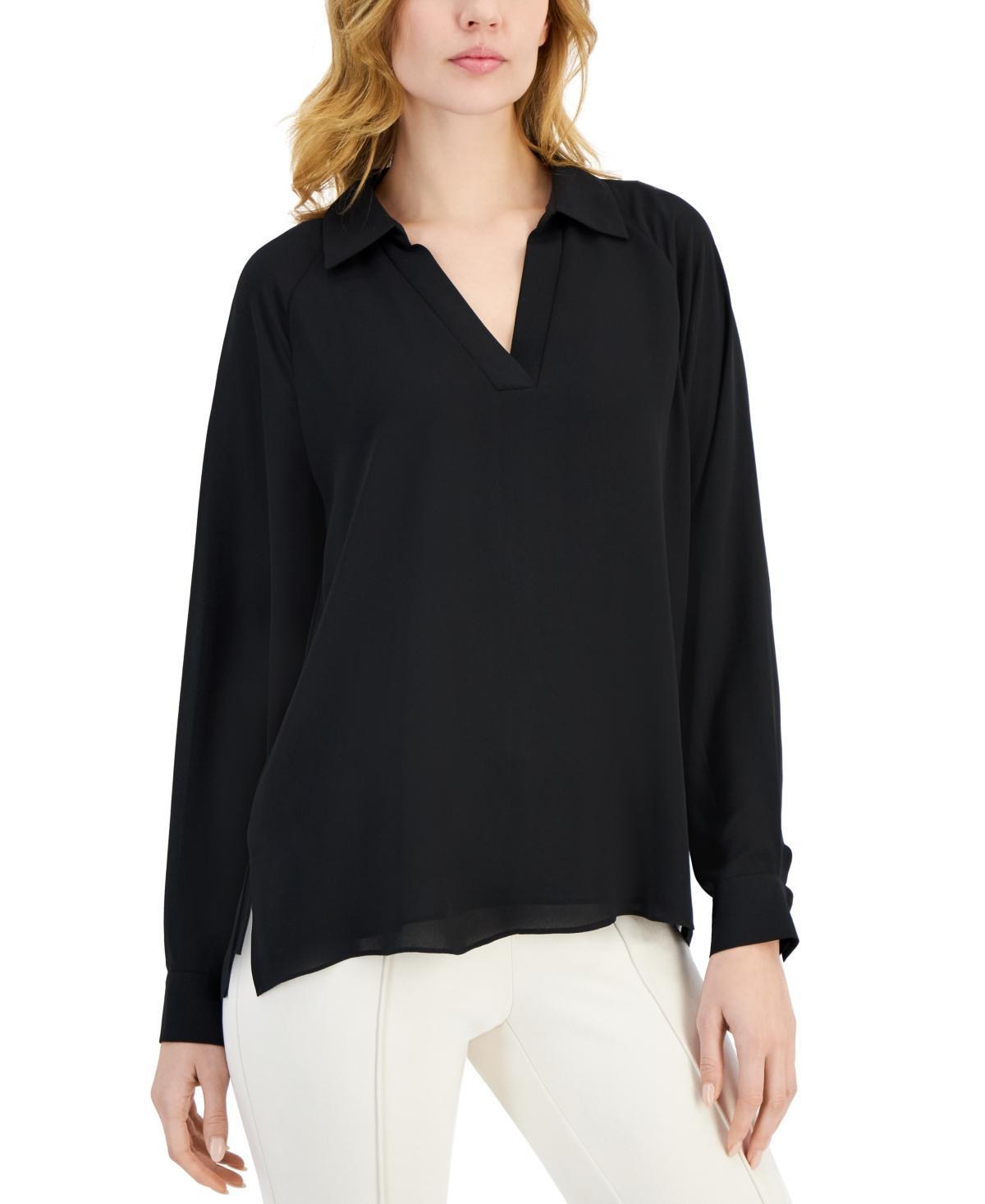 T Tahari Womens Split-Neck Collared Tunic Top Product Image