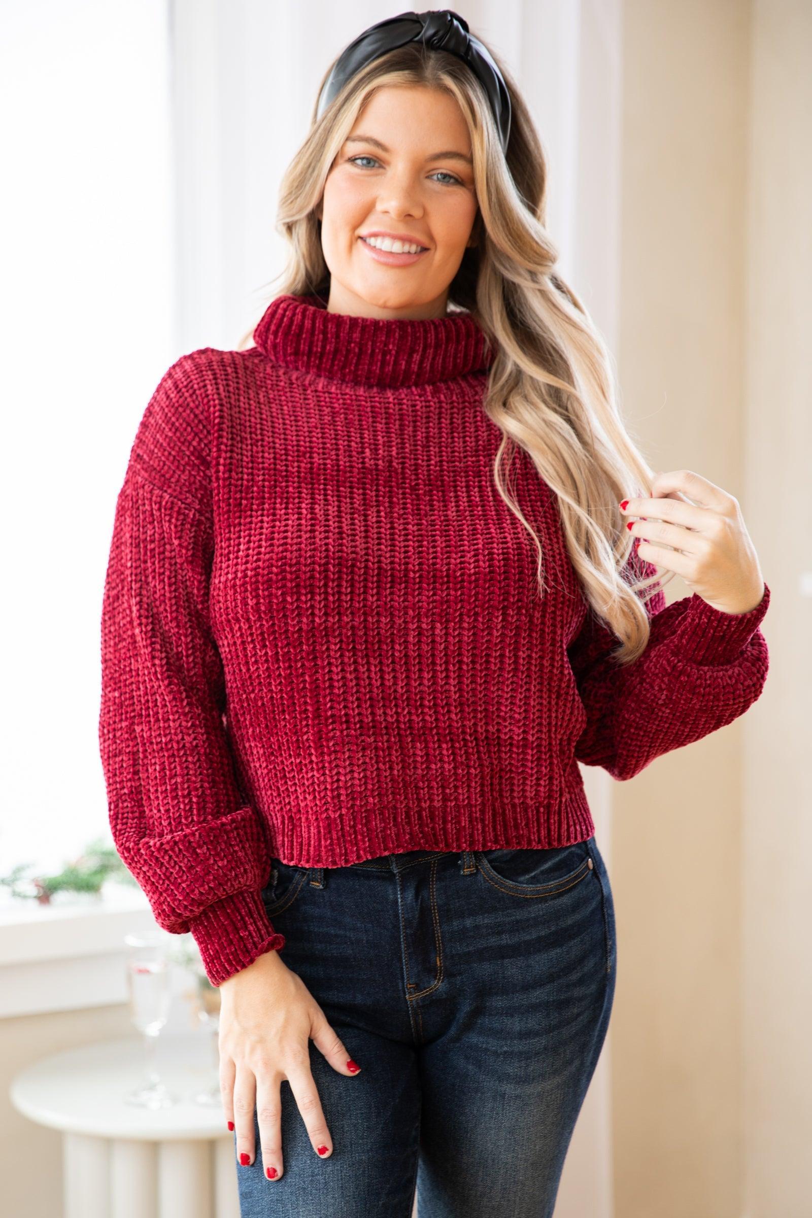 Burgundy Chenille Turtleneck Sweater Product Image