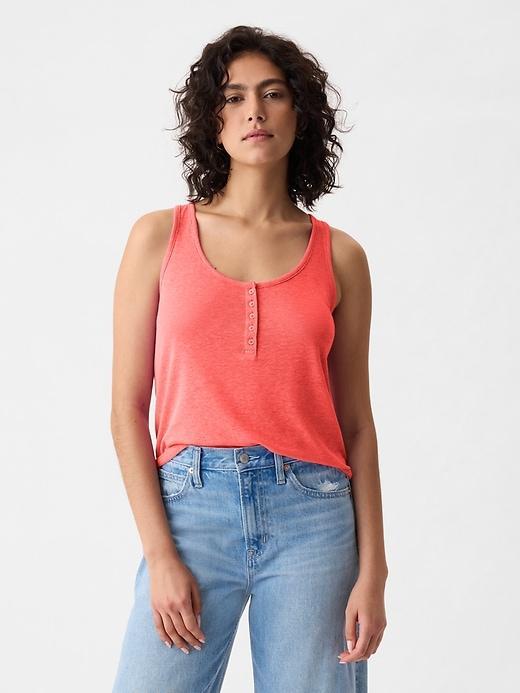 Linen-Blend Henley Tank Top Product Image