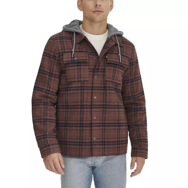 Levis Mens Cotton Plaid Sherpa Lined Hooded Shirt Jacket Product Image