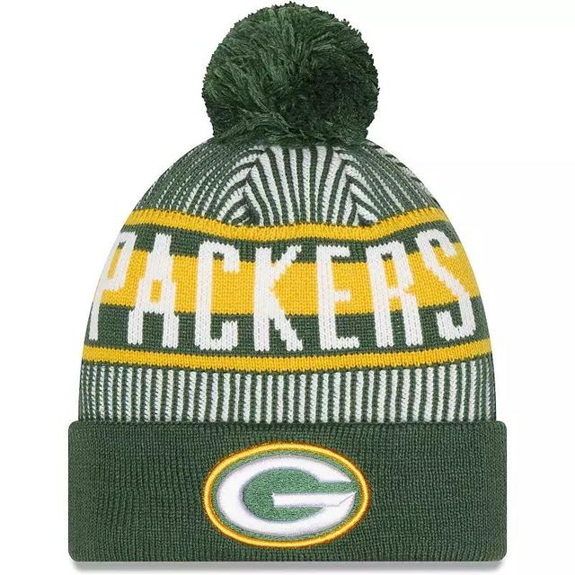 Mens New Era Green Green Bay Packers Striped Cuffed Knit Hat with Pom Product Image