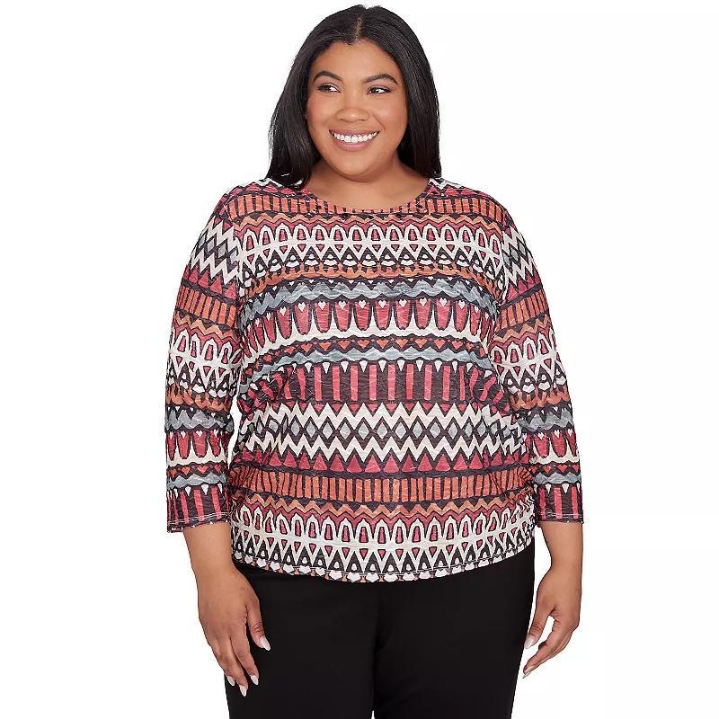 Plus Size Alfred Dunner Geometric Ruched Crewneck Top, Womens Product Image