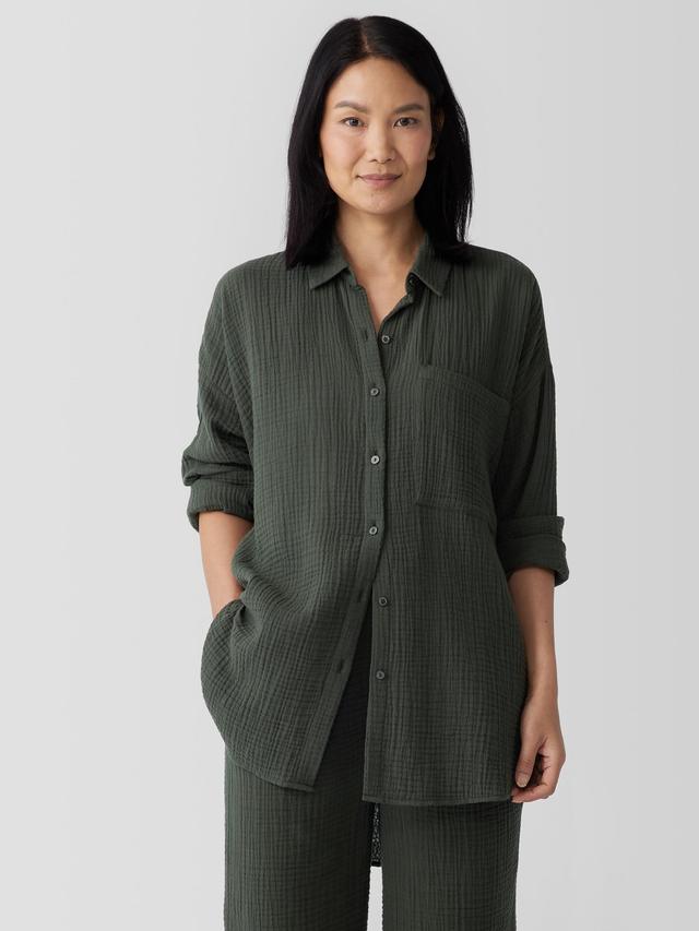 EILEEN FISHER Organic Cotton Lofty Gauze Classic Collar Long Shirtfemale Product Image