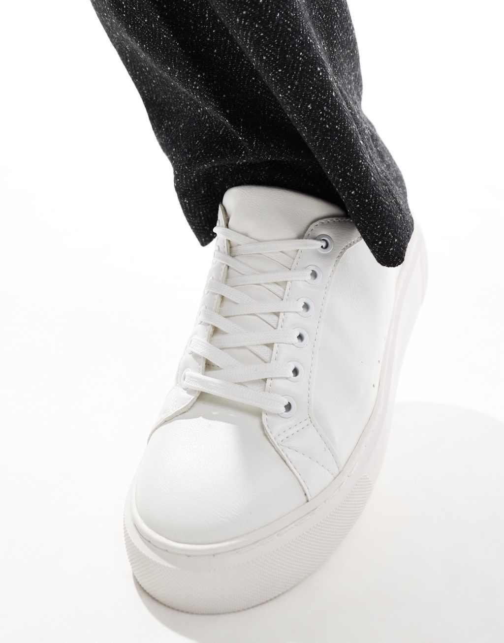 ASOS DESIGN chunky lace-up sneakers in white  Product Image