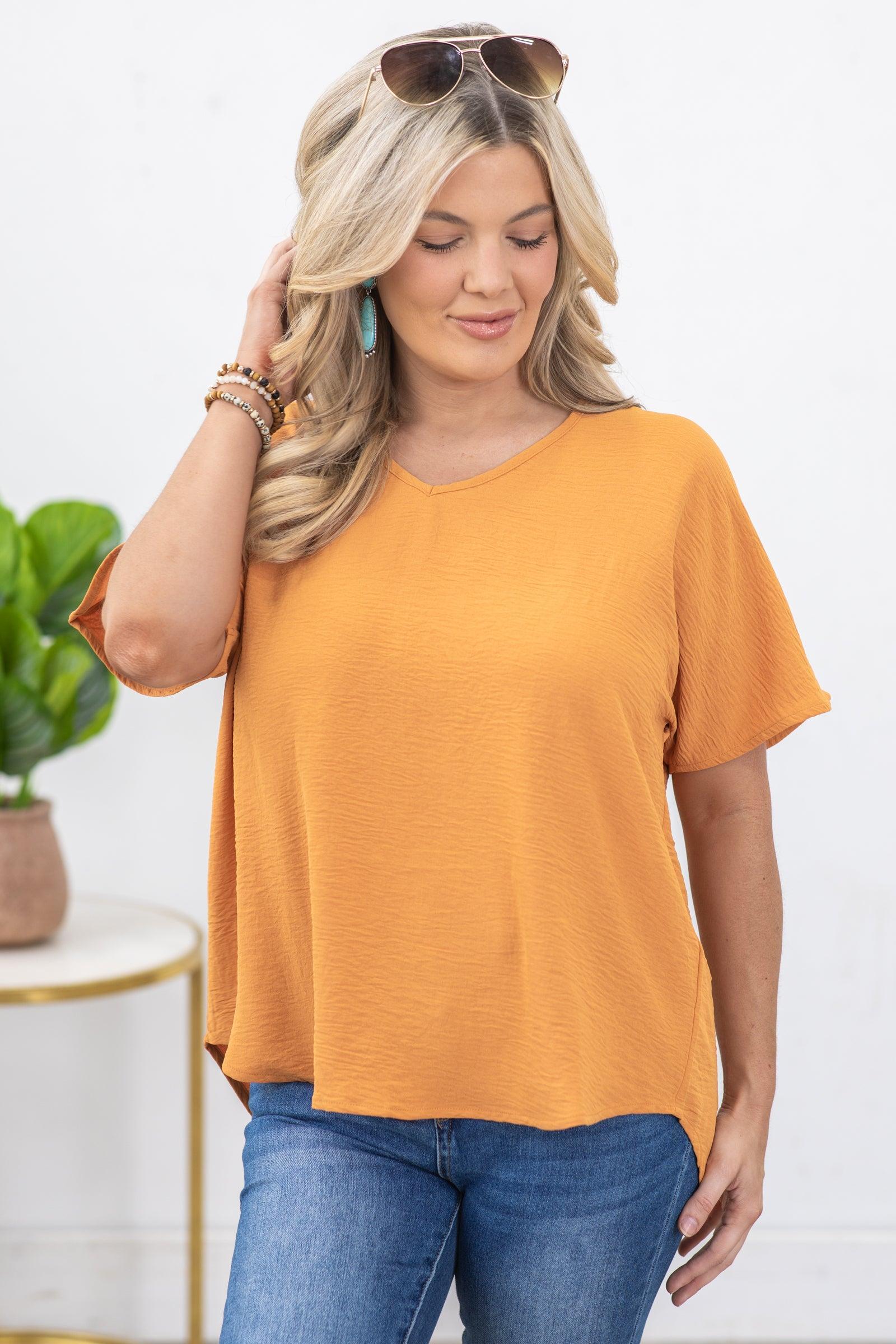 Orange V-Neck Airflow Woven Top product image