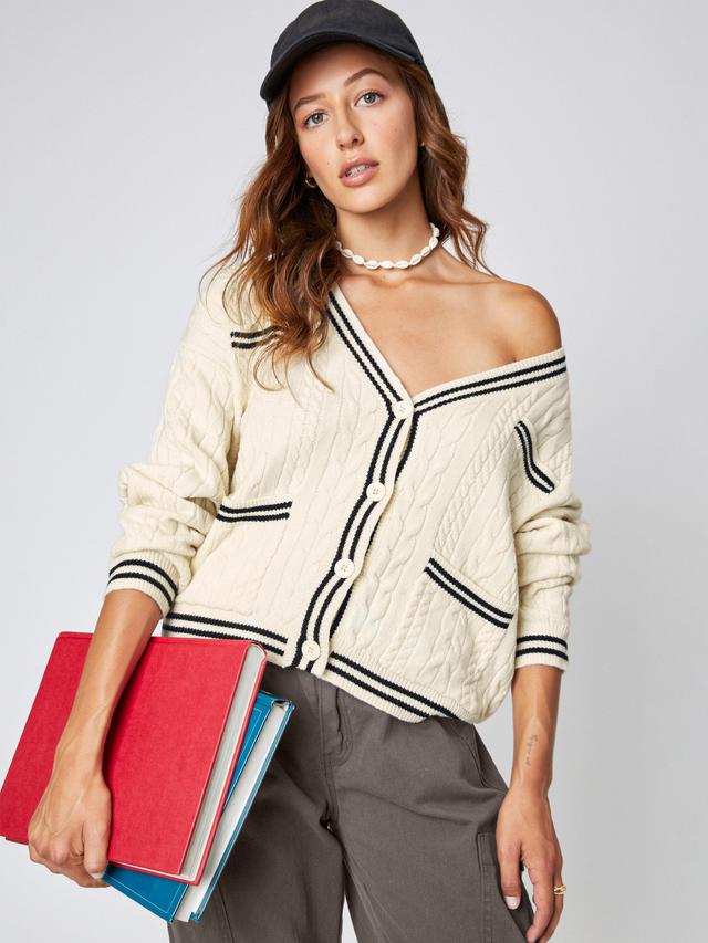 Cable Knit Contrast Trim Cardigan Product Image