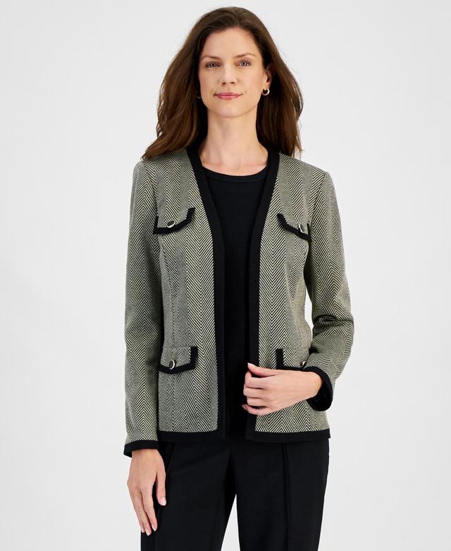 Kasper Womens Herringbone Framed Jacket - Black Product Image