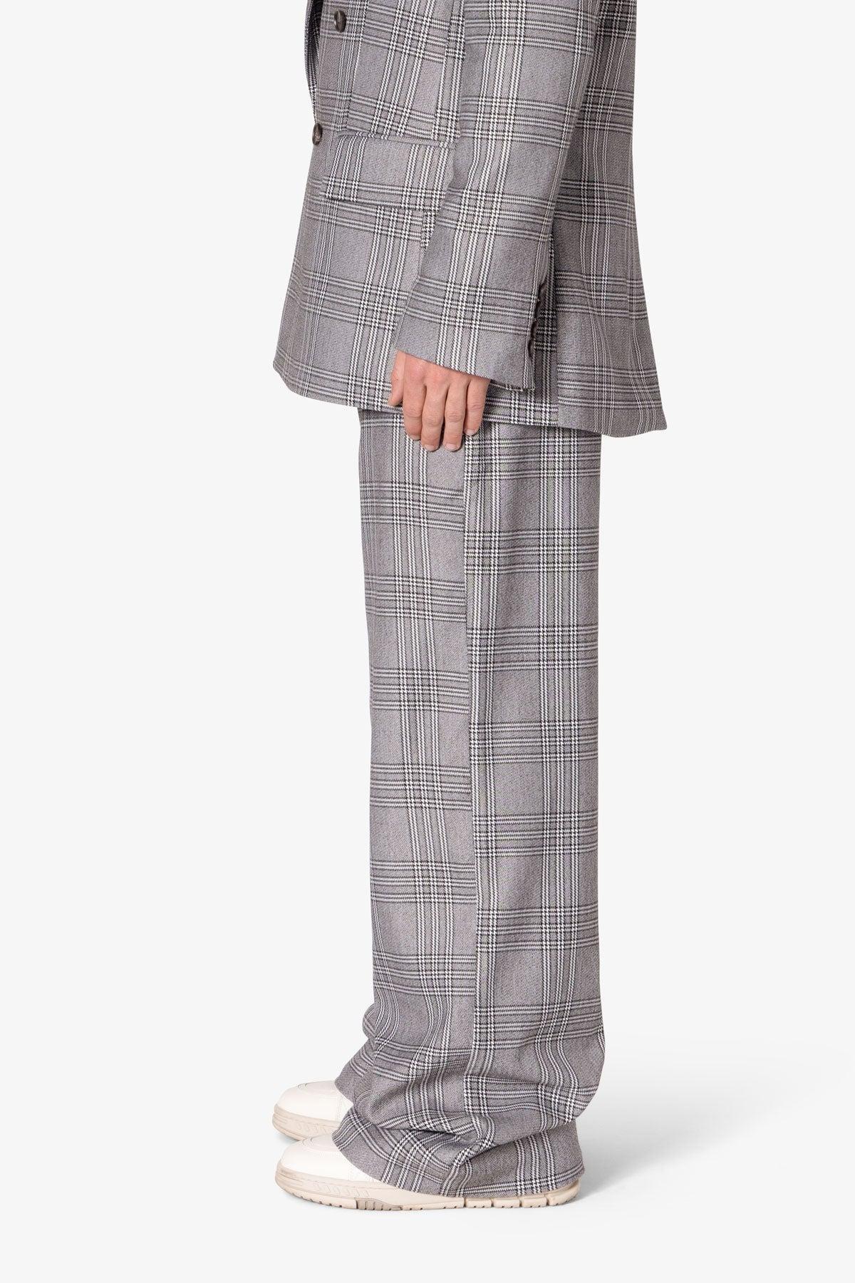 Plaid Baggy Suit Pants - Black/Grey Product Image