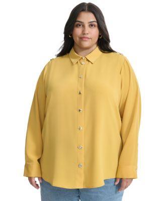 Plus Size Long Sleeve Button-Front Shirt, Created for Macy's Product Image