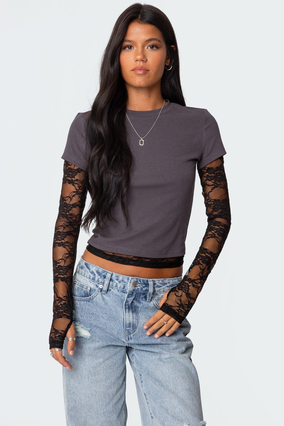 Layered Lace Sleeve T Shirt product image