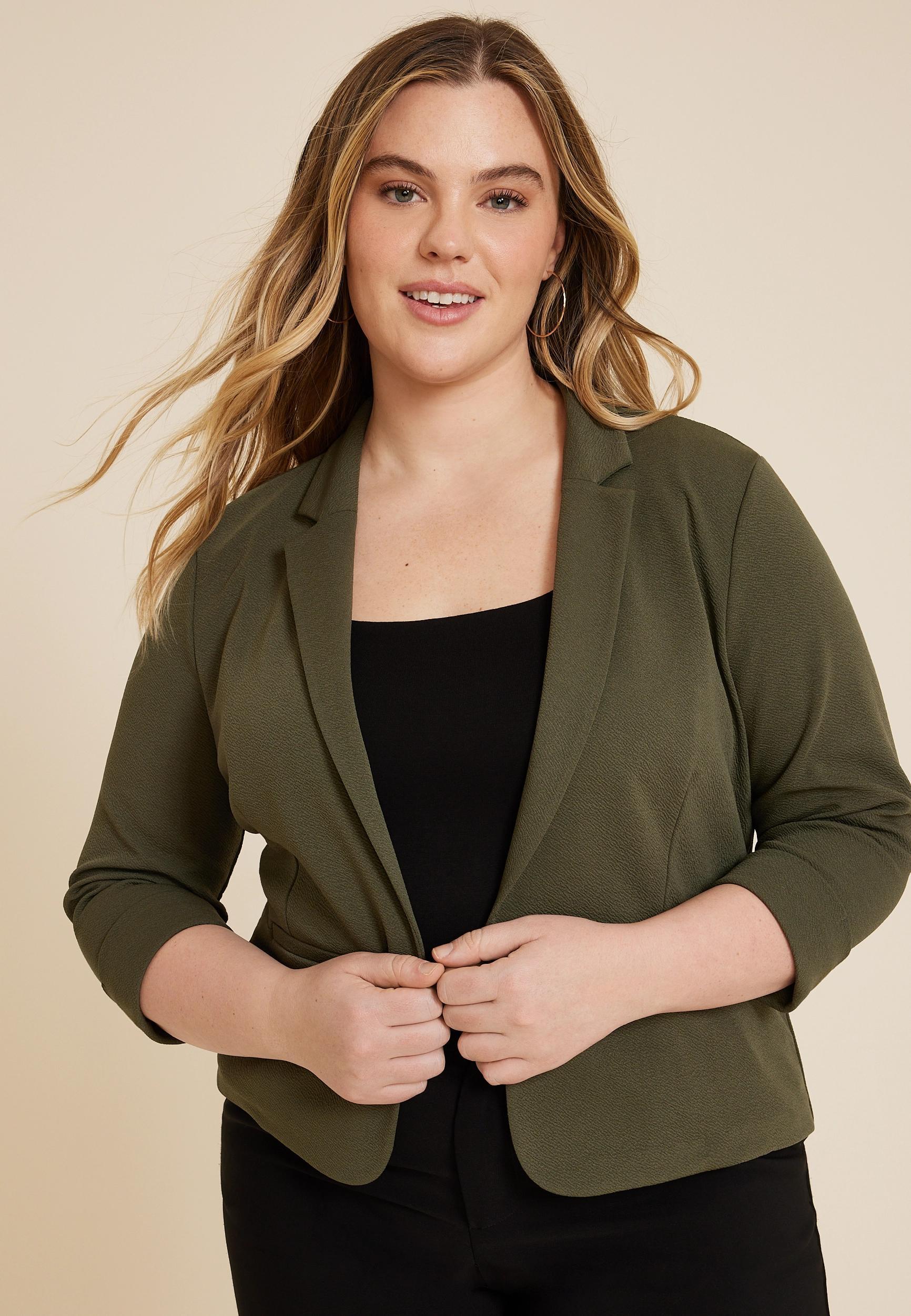 Maurices Plus Size Womens Blazer Cropped Versa Pink Size 3X Product Image