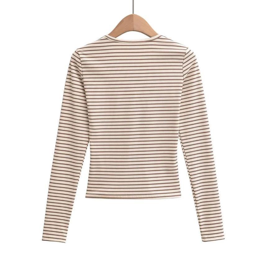 Long-Sleeve V-Neck Striped Tee Product Image