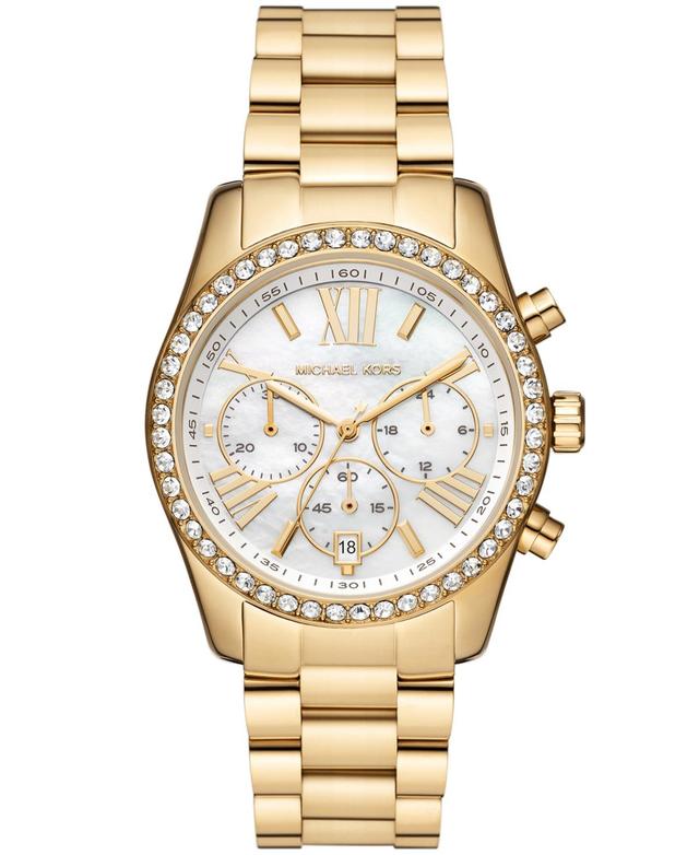 Michael Kors Womens Lexington Lux Chronograph Gold-Tone Stainless Steel Bracelet Watch 38mm Product Image