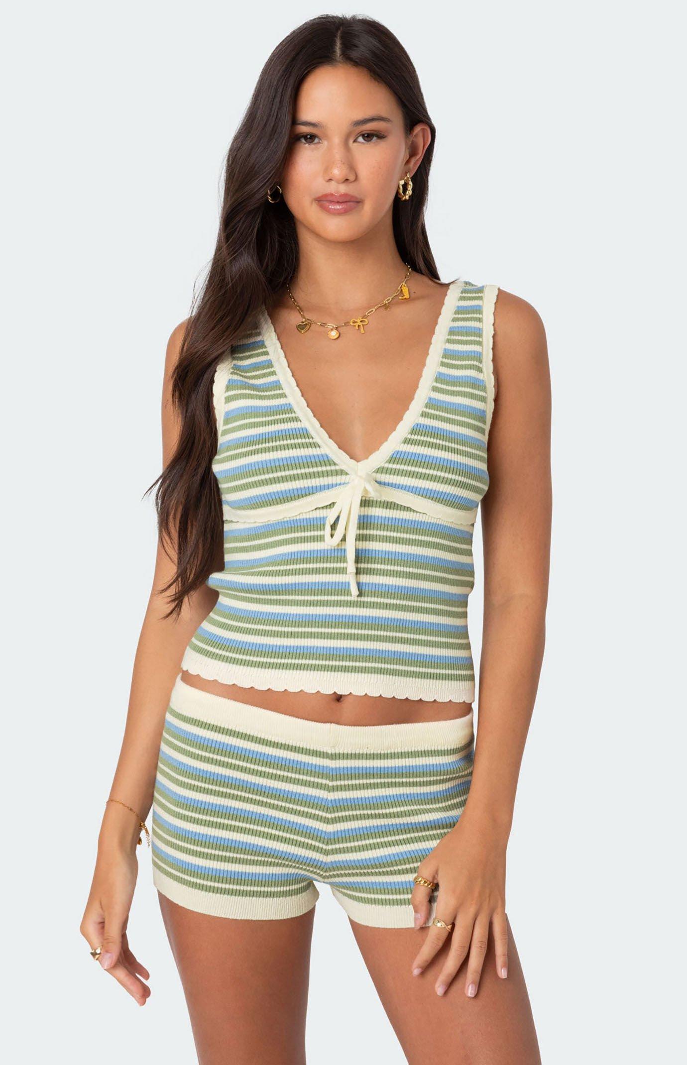 Edikted Women's Scalloped & Striped Knit Top - Product Image