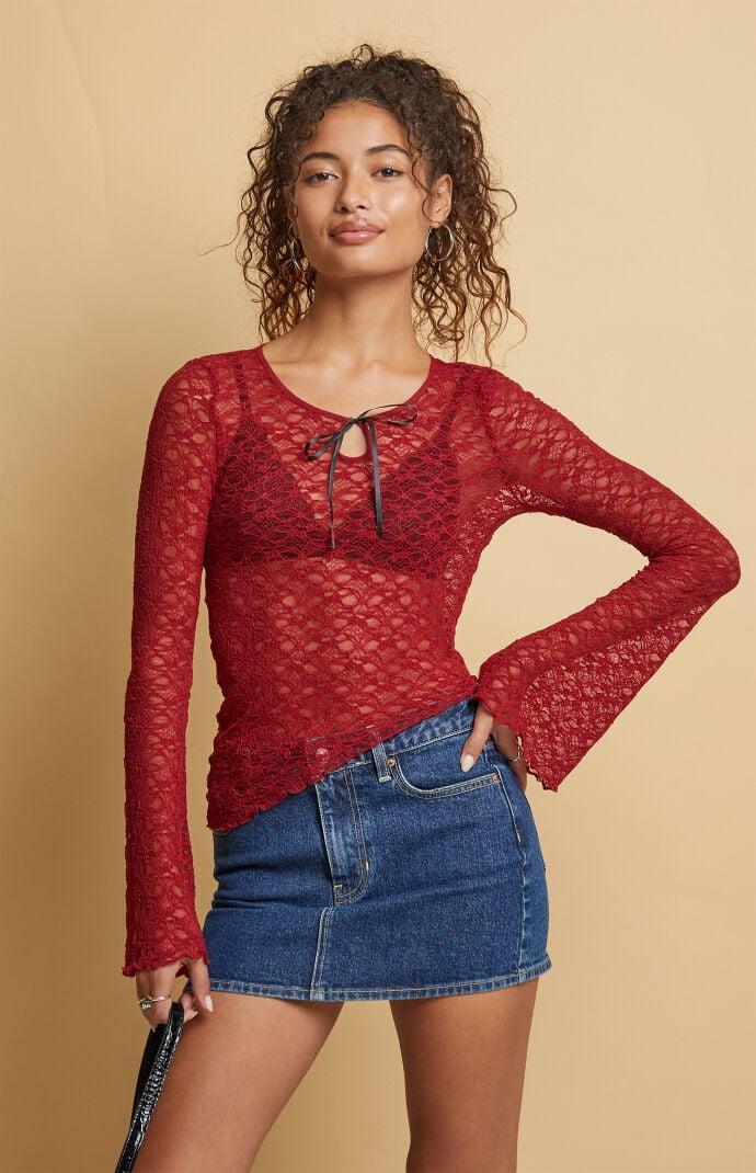 Beverly and Beck Women's Mollie Lace Asymmetrical Long Sleeve Top Product Image