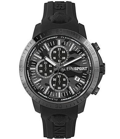 Plein Sport Mens Chronograph Date Quartz Plein Gain Black Silicone Strap Watch 43mm - Ion Plated Black Product Image